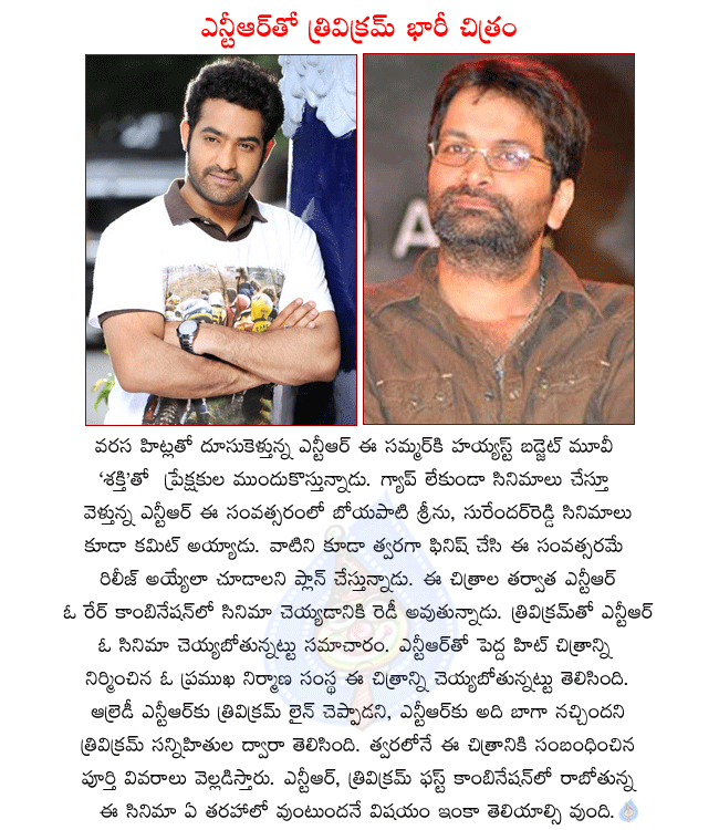 ntr,telugu hero ntr latest movies,ntr,trivikram movie,ntr doing a movie with trivikram,telugu director trivikram,ntr in shakti,shakti release date,shakti releasing on march 30,shakti audio on 27th feb,director surender reddy,director boyapati  ntr, telugu hero ntr latest movies, ntr, trivikram movie, ntr doing a movie with trivikram, telugu director trivikram, ntr in shakti, shakti release date, shakti releasing on march 30, shakti audio on 27th feb, director surender reddy, director boyapati